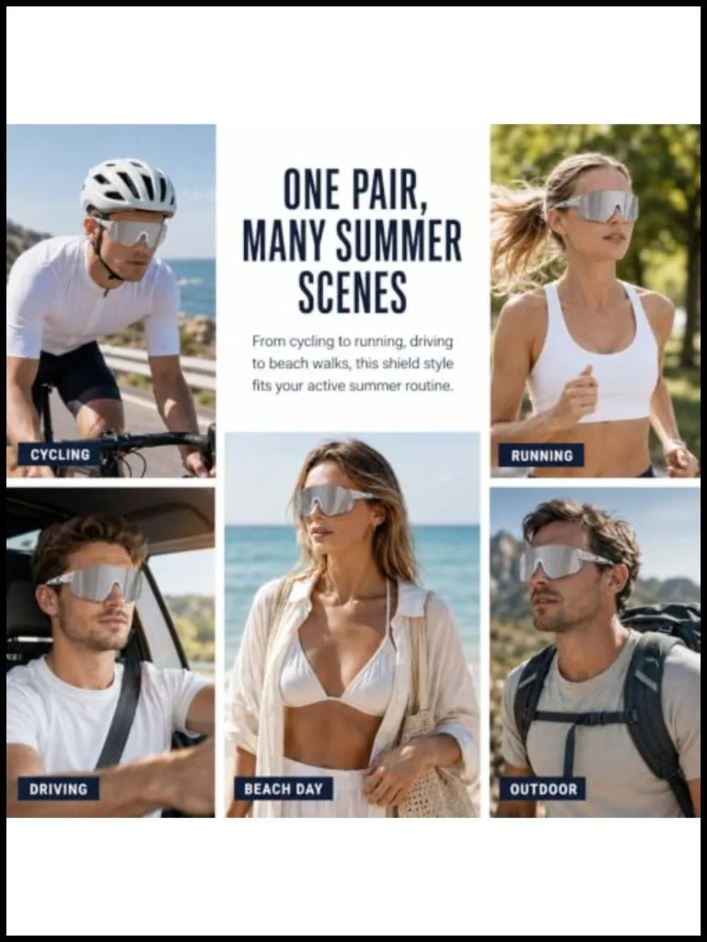 Mirrored Shield Sunglasses UV400 Protection for Cycling Running Golf